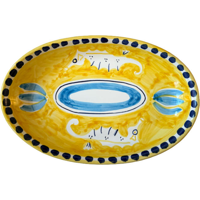 Plat Ovale  26 cm Creux Hippocampe Jaune