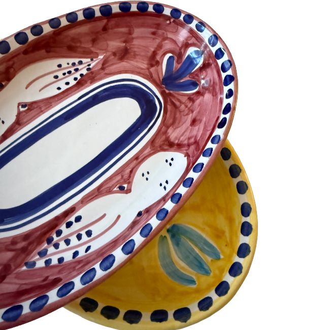 Plat Ovale Amalfi 26 cm Creux Poulpe Bordeaux