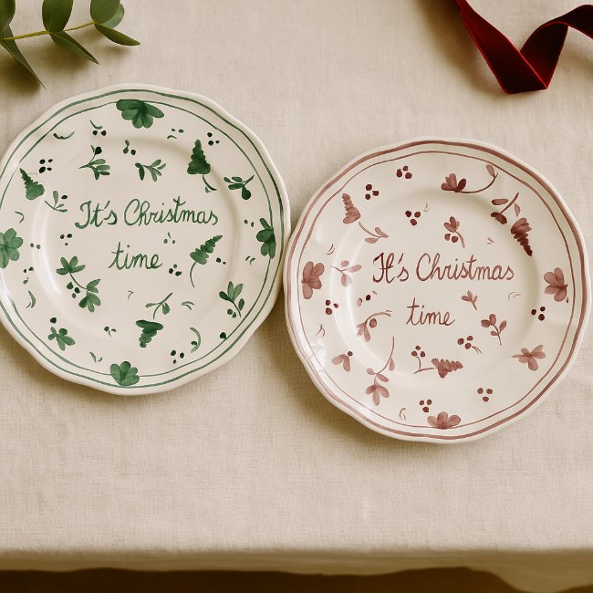 20 cm Plate It's Christmas Time Bordeaux