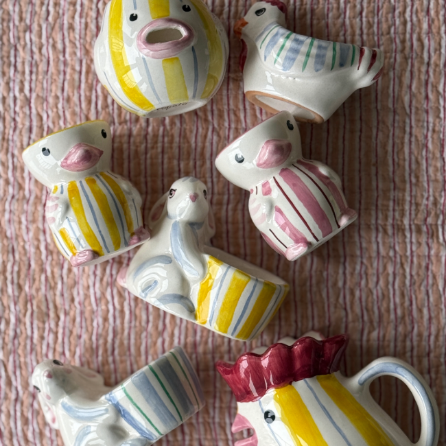 Coquetier Poussin Rayure Rose