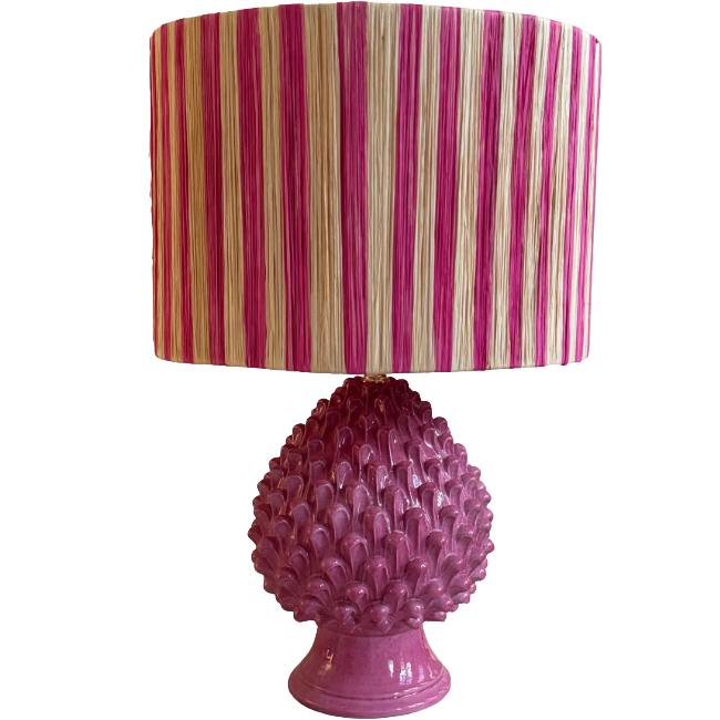 Abat-Jour Rayures Rose en Raphia