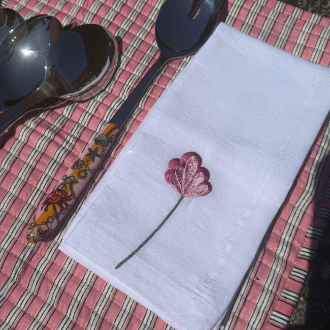 Lot de 4 Serviettes Lin Fleur Rosa