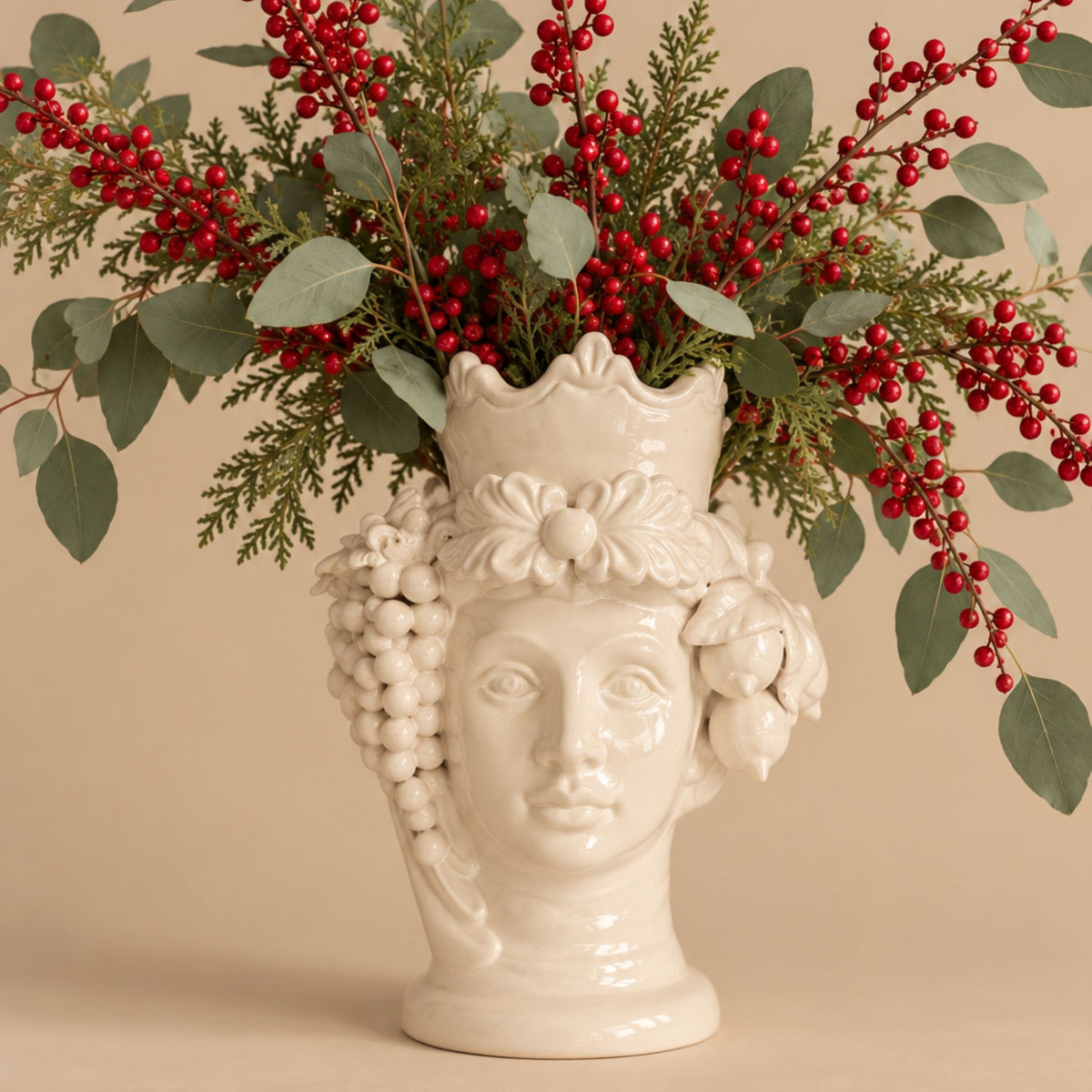 Grand vase Sicilien Femme Frutta Blanc