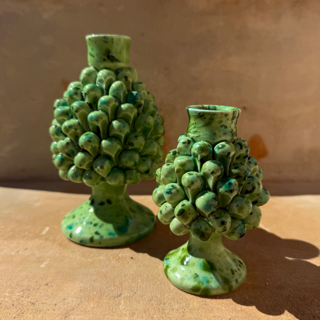 Small Aqua Pine Cone Candle Holder