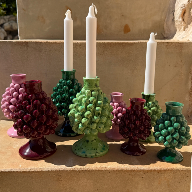 Small Aqua Pine Cone Candle Holder