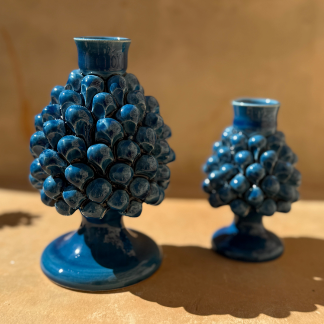 Small Blue Pine Cone Candle Holder