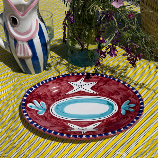 Plat Ovale 30cm Étoile de mer Bordeaux