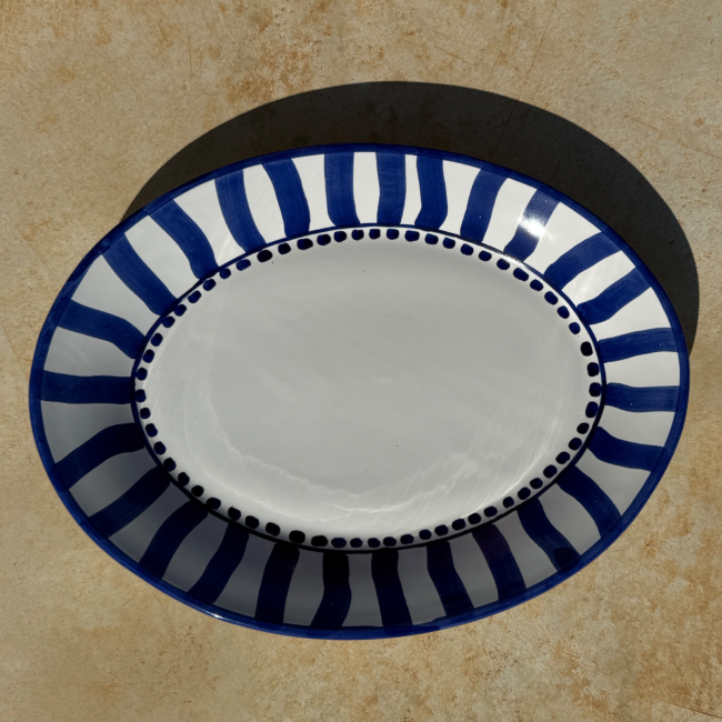 Plat Ovale Sole 30 cm Rayure Bleu