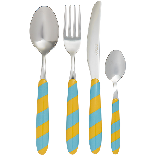 Set de 4 couverts rayures Bleues
