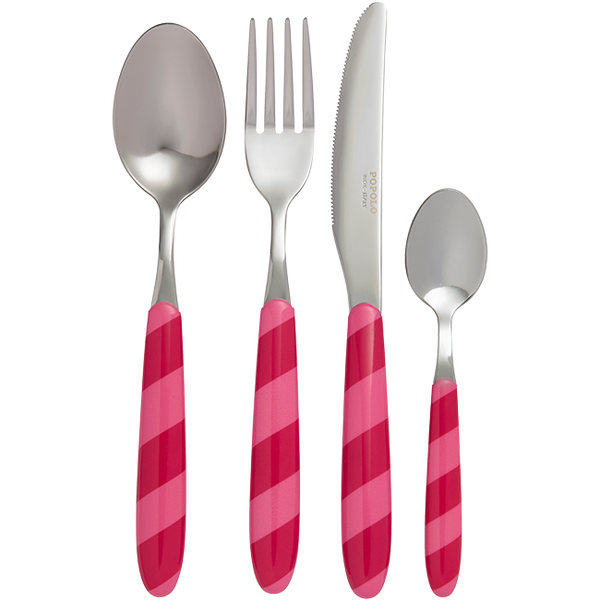 Set de 4 couverts rayures roses