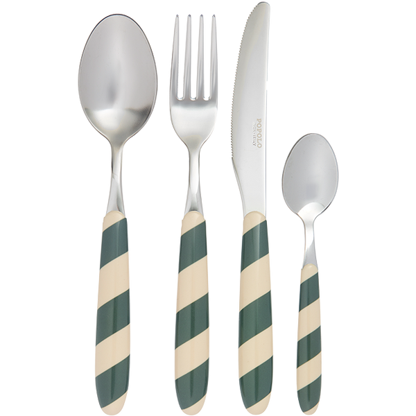 Set de 4 couverts rayures vertes