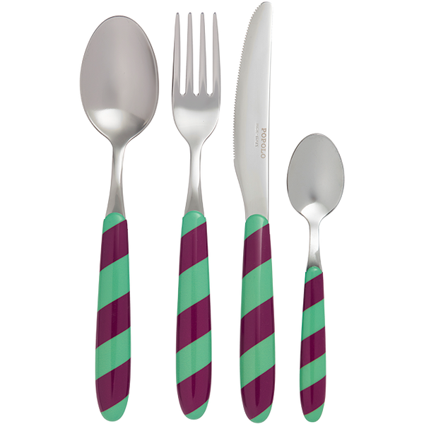 Set de 4 couverts rayures vertes
