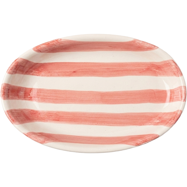 Oval Hollow Stripe Plate 25 cm Pink