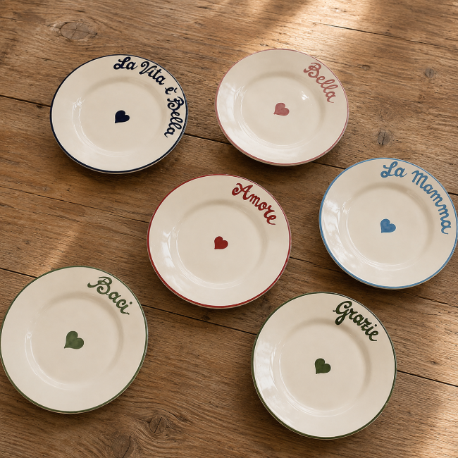 set 6 assiettes messages italiens popolo amore ciao grazie 