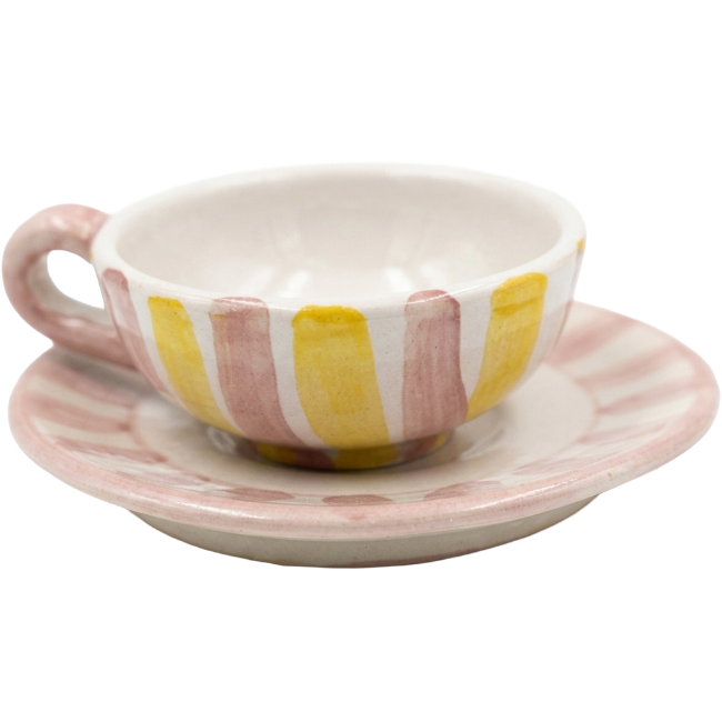 Coffee Cup and Saucer Pink & Yellow